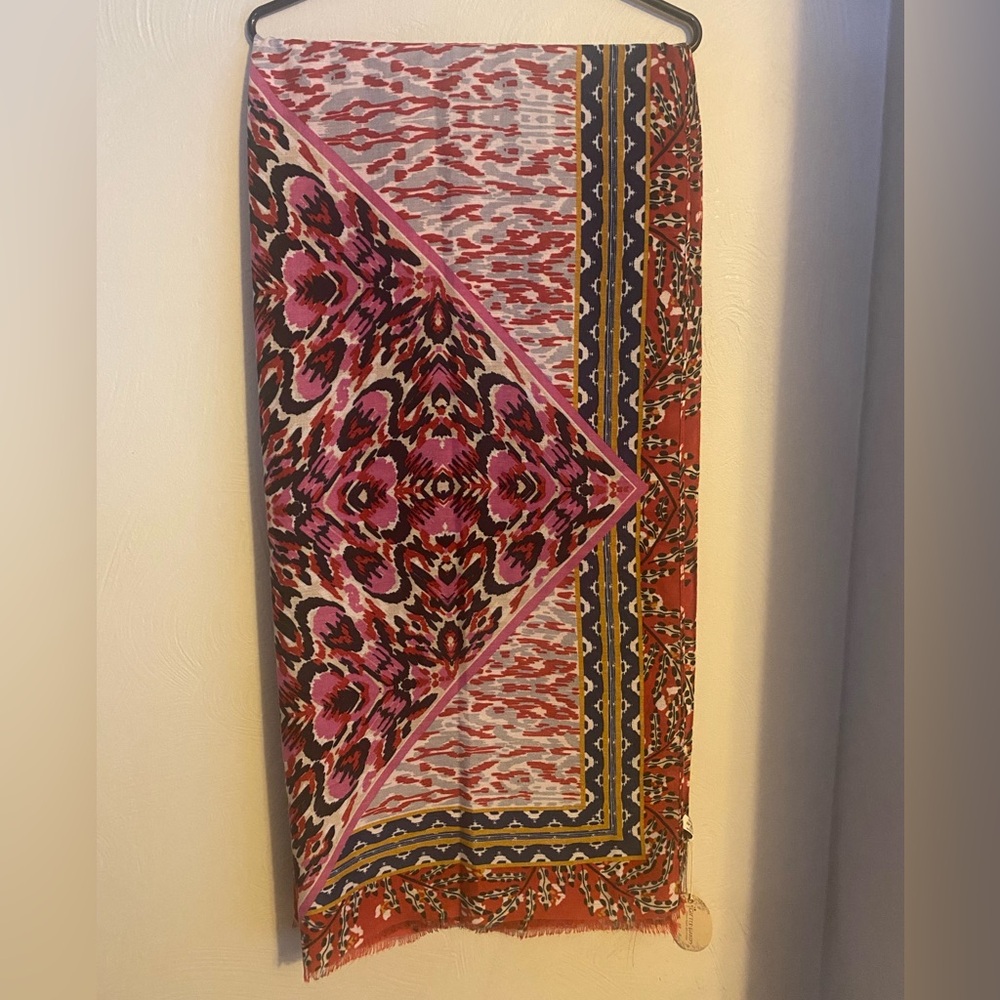 Beautiful Gifted Hands red / pink border print scarf / shawl- NWT